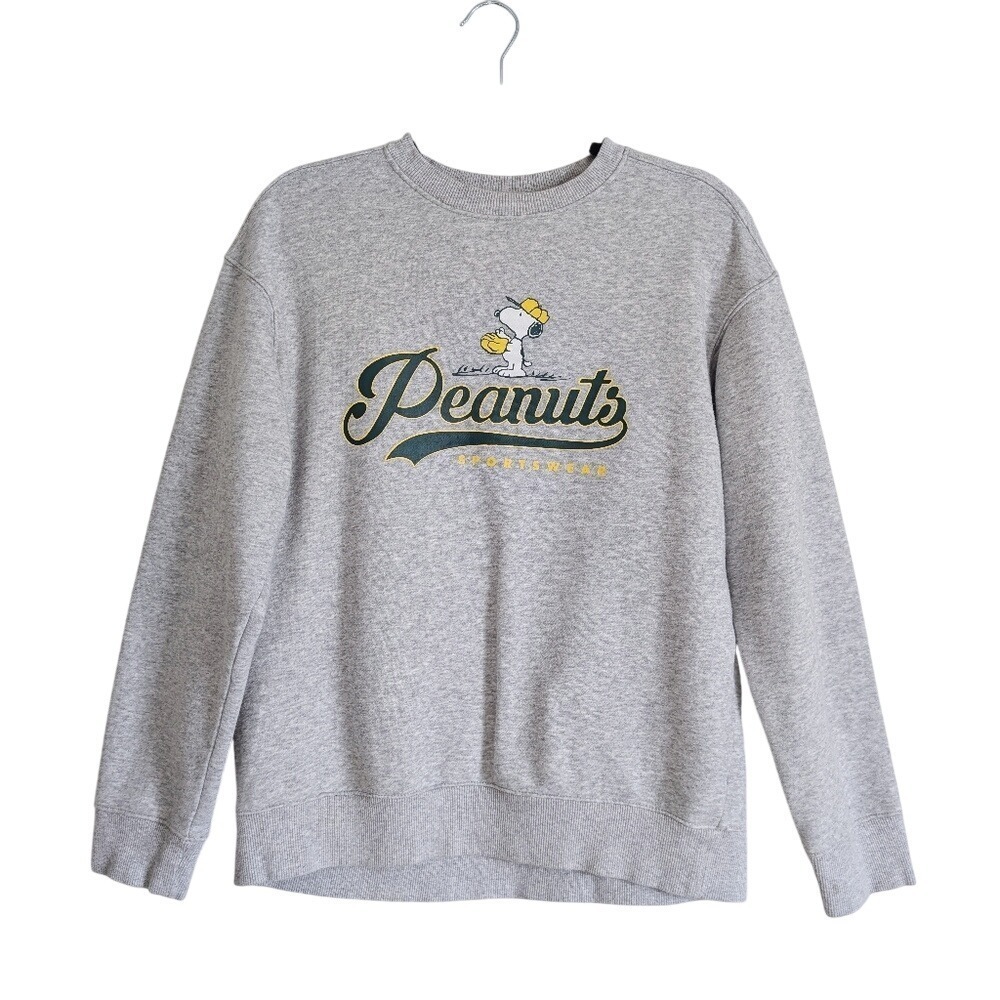 H&M Peanuts Varsity Retro Sporty Baseball Gray Novelty Snoopy Sweatshirt